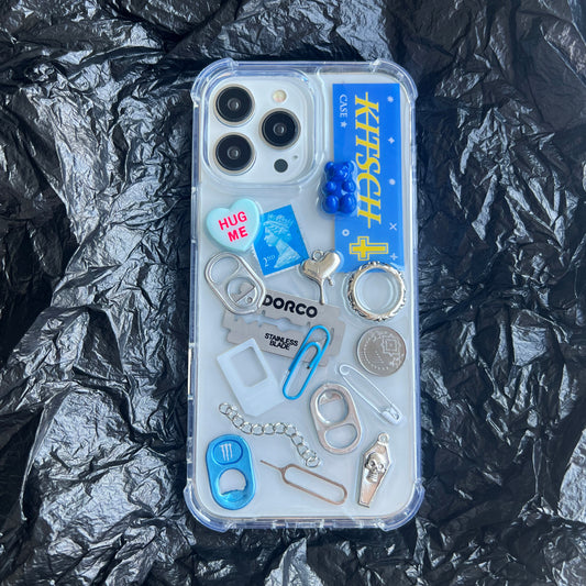 blue aesthetic phone case by Kitsch Case, Y2K digital nostalgia design, cold tone junk aesthetic product image