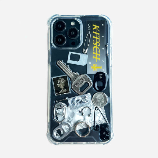 grey junk aesthetic phone case by Kitsch Case on white background, minimal aesthetic phone case product display